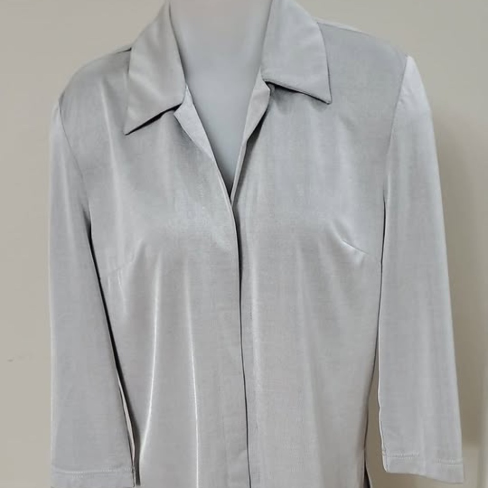 Joseph Ribkoff Sz MEDIUM Silvery open shirt Topper Sz 10